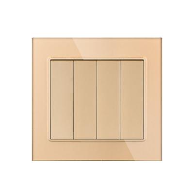 China UK Standard Glass And Copper Glass Panel Acrylic Material Electrical Wall Switch 4gang 2way for sale