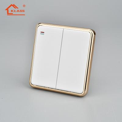 China Fireproof PC Color Gold Frame 10a 2 White Strip 1 2 Way Electric Wall Light Switch With CE, ROSH, SASO Gmark GCC Approval for sale