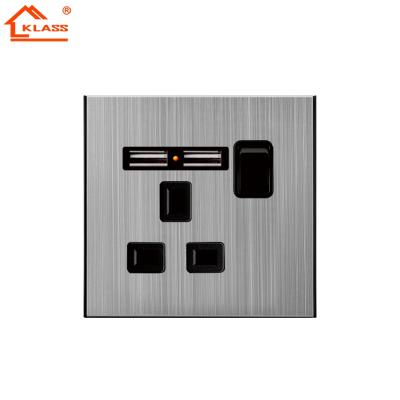 China BS Panel 110~250V 13A Stainless Usb 2.1A Wall Socket Power Adapter Residential/General Purpose UK Standard Outlet With LED Indicator Wall Switch Socket for sale