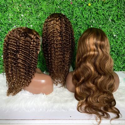 China Tangle Free and Shed Free Bone Straight Hair Lace Wig, Real P4/27 Lace Frontal Wig 20 Inch Straight Hair Color, Brazilian Hair Highlight Wig for sale