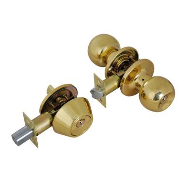 China (304/201) Zinc Alloy Combination Stainless Steel Deadbolt/Iron/Brass Single Button Door Lockset Security Door Computer Key Cylinder, Polished Brass for sale