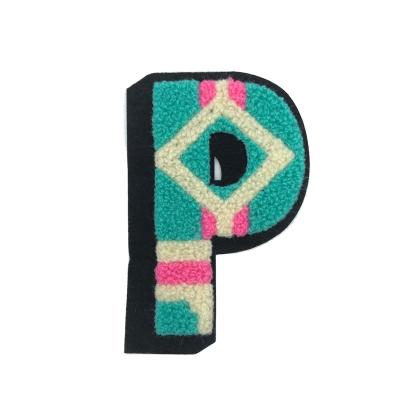 China Cheap Viable Custom Colorful Towel Embroidered Letter Chenille Iron On Embroidery Patches For Apparel for sale