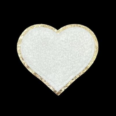 China Viable Hot Sale Fashion Blast Gold Glitter Heart Chenille Iron On Adhesive Patch For Bags for sale