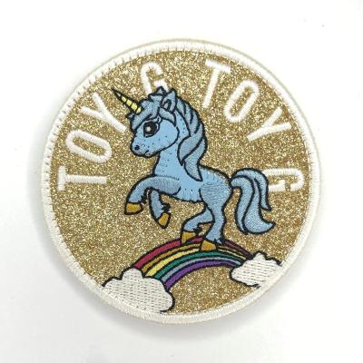 China Custom Viable Unicorn Glitter Shinny Embroidered PU Embroidery Patch For Apparel for sale