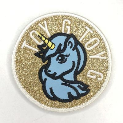 China Custom Viable Unicorn Glitter Shinny Embroidered PU Embroidery Patch For Apparel for sale