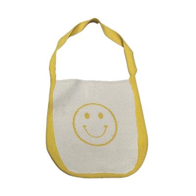 China Wholesale Fashion Anti-theft Be Happy Smiley Face Woven Knit Women Bag for sale