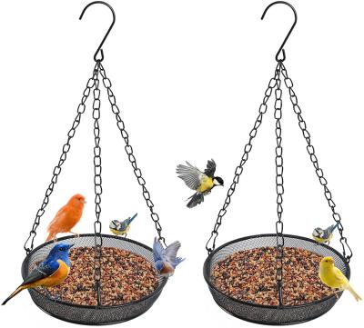 China Country Bird Feeder Metal Mesh Hanging Tray Feeder Food Platform For Bird Feeder Outside Decoration Attracting Birds 2 Packs for sale