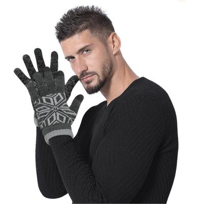 China Jacquard PLUS SIZE Woolen Winter Knit Gloves Touch Screen Snow Warm Thermal Brush Anti-slip Gloves For Men for sale