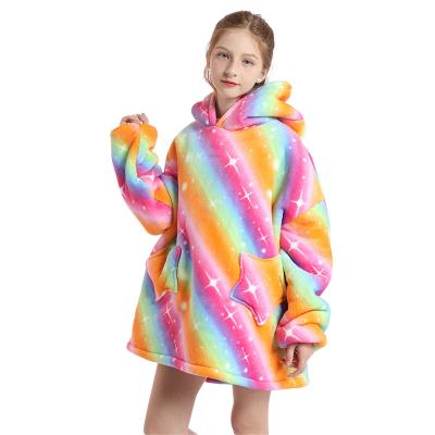 China OEM Kids Thermal Blanket Hoodie Multi Color Sherpa TV Pajamas Hoodie for sale