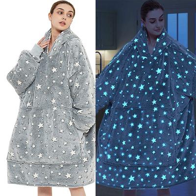 China Thermal Glow In The Dark Sherpa Fleece Winter Long Hoodie Wearable Covering Hoodie for sale