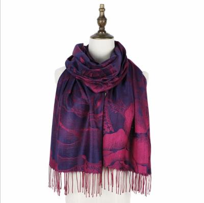 China Four seasons shawl cotton woven scarf warm pashmina fashion peony jacquard jacquard scarf for sale