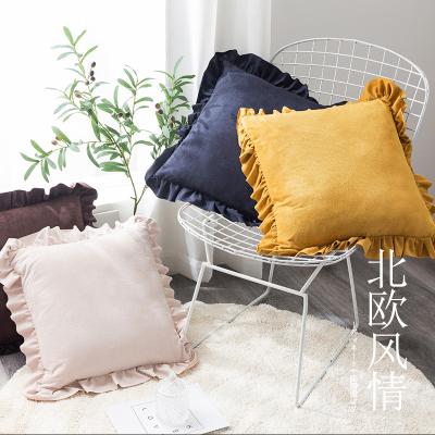 China 2021 New Viable High Quality Suede Fabric Solid Color With Falbala Collocation Cushion Cover Pillow Case for sale