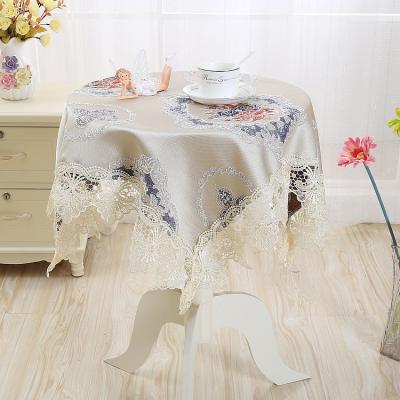 China Oilproof antique white oblong tablecloth, figured classic European round fabric style lace tablecloth for sale