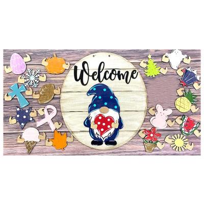 China Interchangeable Gnome Door Hanger Europe Amazon Door Hanger DIY Dwarf Seasonal Welcome Sign Decor Garland Gnome Interchangeable Sign for Front Door for sale