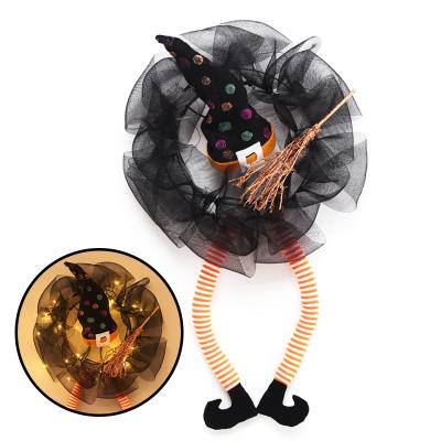 China Hot Sale Nonwoven Fabric + LED Light Halloween Witch Legs Braid With LED Party Decorations Wizard Hat Hanging Garlands Garland Ornament Door Window Wall for sale