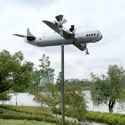 China Outdoor Art Decor Airplane Windmill Metal Sculpture Wind Spinner Garden Yard Decor Wrought Iron Airplane Windmill for sale