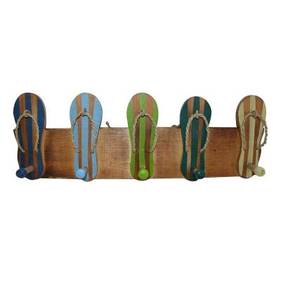 China Rustic Wood Color Flip Flops Shape Hat Hook Wall Key Hanger For Clothes Bags Colorful Wall Mounted Bathroom Decor Home Hook Hook for sale