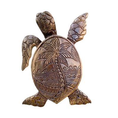 China Tropical Nautical Coastal Tortoise Turtle Tropical Nautical Coastal Turtle Hawaiian Hand Carved Resin Wooden Resin Turtle Statue Seaside Ocean Home Decoration for sale