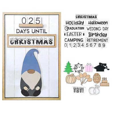 China Interchangeable Europe Gnome Countdown All Year Events Countdown Signs Holiday Christmas Countdown Detachable Seasonal Wooden Calendar for sale