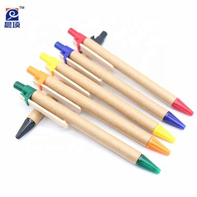 China Promotional Pen Custom Logo Eco-friendly Ball Pen Recycled Kraft Paper Pen With Wooden Clip for sale