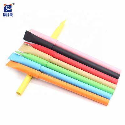 China Pen Custom Promotional Logo Eco Friendly Ballpoint Pen Recycle Kraft Paper Pen With Cap for sale