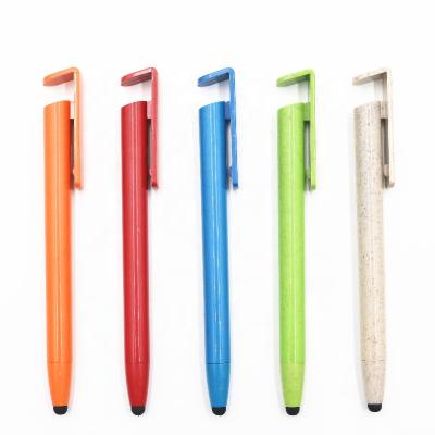 China Promotional Pen Pens Eco-friendly Wheat Straw Ballpoint Pen With Phone Holder Stylus Pen Papeleria for sale