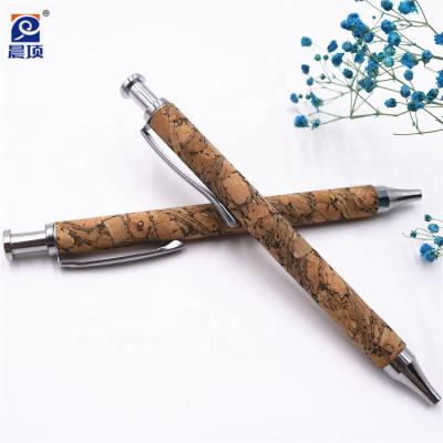 China Promotional Pen Eco Friendly Ballpoint Pen Recycled Cork Wood Pen With Metal Clip Custom Logo for sale