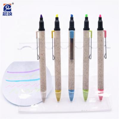 China Promotional Pen Wheat Straw Ball Pen Highlighter Bar Eco-Friendly Recycled Biodegradable Marker Pen With Custom Logo for sale