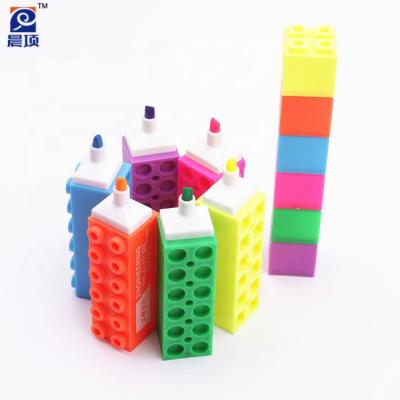 China Novelty Pen Novelty Building Block Toy Brick Highlighter Bar Marker Pen For Kids School Supplier Highlighter Bar Pen for sale