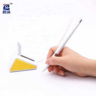 China Promotional Logo Advertising Logo Pen Custom Triangle Bank Desk Stand Counter Pen Stick Table Plastic Ball Pen for sale