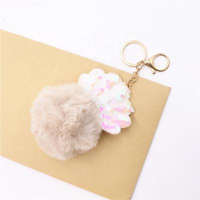 China Promotional Gifts/Key Chain/Hanging Bag Charm Furry Shell Shape Bag Charm Pom Pom Fur Ball Key Chain Bag Key Chain Hairy Bag for sale