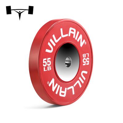 China Weightlifting MOQ 1000KG Calibrated Weight Plate 25KG/55LB Red Weightlifting Bumper Plate for sale