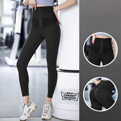 China Hook Waist Trainer Leggings High Waist Yoga Pants Gym Gaiters Corset Breathable Breathable Yoga Pants for sale