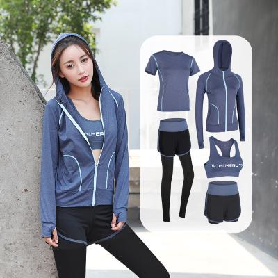 China 2021 Breathable yoga clothes women's spring and summer running clothes quick-drying five-piece fitness clothes sports suits for lady for sale