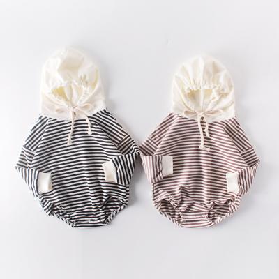 China 100% Cotton Baby Striped Cute Newborn Clothes Baby Overalls Hooded Romper Thickened Outfit For Autumn And Spring for sale