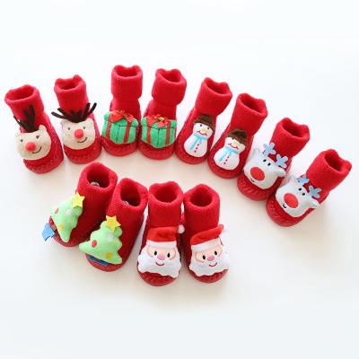 China Christmas Series Cartoon Breathable Baby Socks 3D Doll Winter Thick Warm Fleece Non Slip Floor Socks for sale