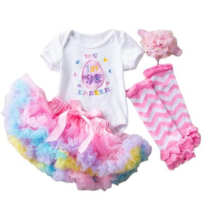 China Breathable Short-Sleeve Romper Suit Holiday Baby Birthday Baby Skirt and Puffy Socks Set for sale