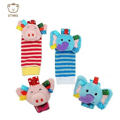 China Toy Wholesale Newborn Baby Rattles Toy Stuffed Animal Wrist Strap Soft Baby Socks for sale