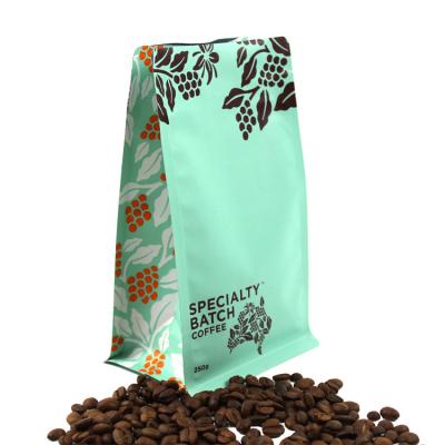 China Wholesale Custom Coffee Logo Recyclable Plastic Flat Bottom Flat Bottom Coffee Bag Packaging With Valve for sale