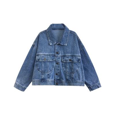 China Winter Idea Sustainable Blue Overall Jeans Jacket Women Cropped Denim Jacket for sale