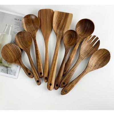 China Natural Tropical Teak Wooden Tableware Spoon Colander Administer Soup Special Nano Spoon Skimmer Cooking Wooden Spoon Kitchen Tool for sale