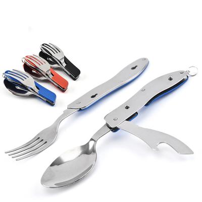 China Tropical Collapsible Folding Tableware Set Outdoor Travel Camping Knife Fork Spoon Stainless Steel Cutlery Portable Kitchen Tableware for sale