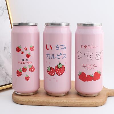 China Cute Business Strawberry Insulated Water Bottle Stainless Steel Thermos Portable Wide Mouth Can Cup Travel Bottle 500ml for sale