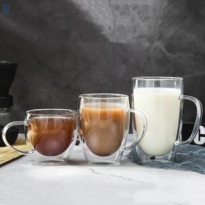 China Temperature Display Double Wall Glass Espresso Coffee Mug Heat Resistant Transparent Glass Cup With Double Bottom Mugs for sale