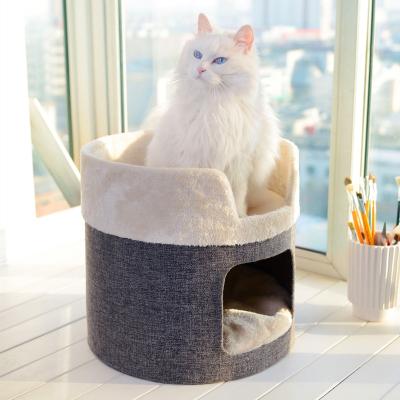 China Cat's Nest Stocked With Removable Washable Cat Supplies 2 Tier Pet House Scratch Board Cat Climbing Frame Tree Sisal for sale