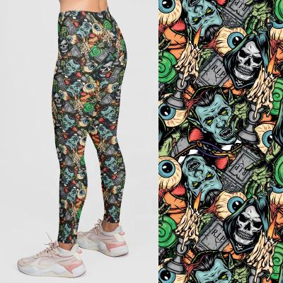 China Antibacterial Tiktok Halloween Skull and Vampire Custom Printed Buttery Soft Polyester Spandex Gaiters For Women Fitness for sale