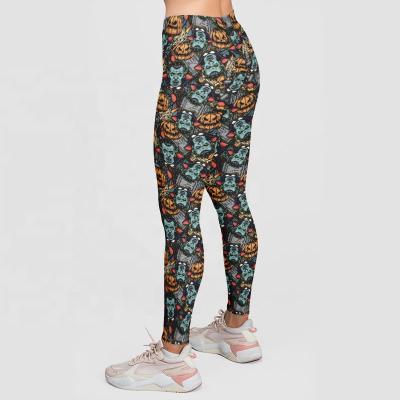 China Wholesale Antibacterial Halloween Super Soft Printed Vampire Pumpkin High Waist Workout Full Length Leggings For Women for sale