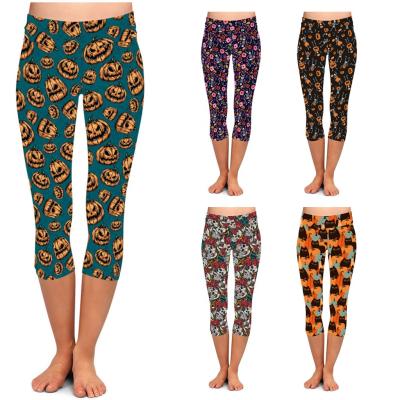 China Halloween Breathable Hot Selling Pumpkin Printed Leggings Tiktok Waist Compression Gaiters Gym Equipment Top For Women for sale