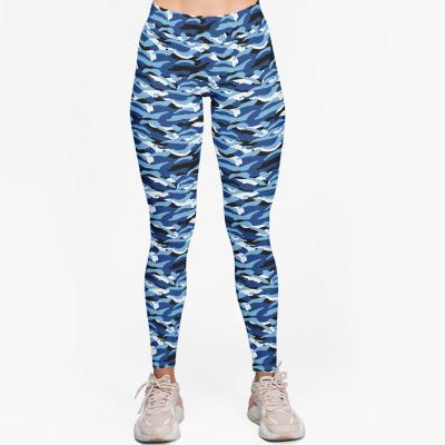 China Breathable Custom Women's Outdoor Elastic Waist High Camouflage Blue Yoga Pants Seamless Gaiters for sale