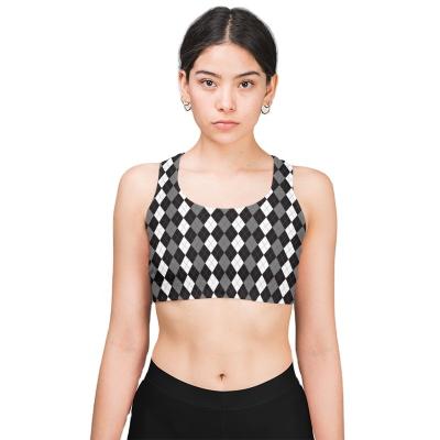 China Women Breathable Soft Compression Yoga Sports Full Support Bra With Removable Cups Custom Printed Crop Top for sale